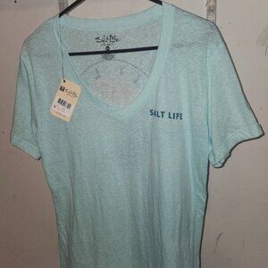 SALT LIFE V-Neck Women's T-Shirt, Baby Blue, Size XLG **NEW**